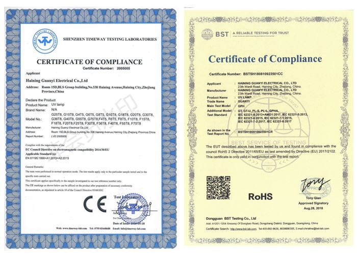 certification of 254 uv light